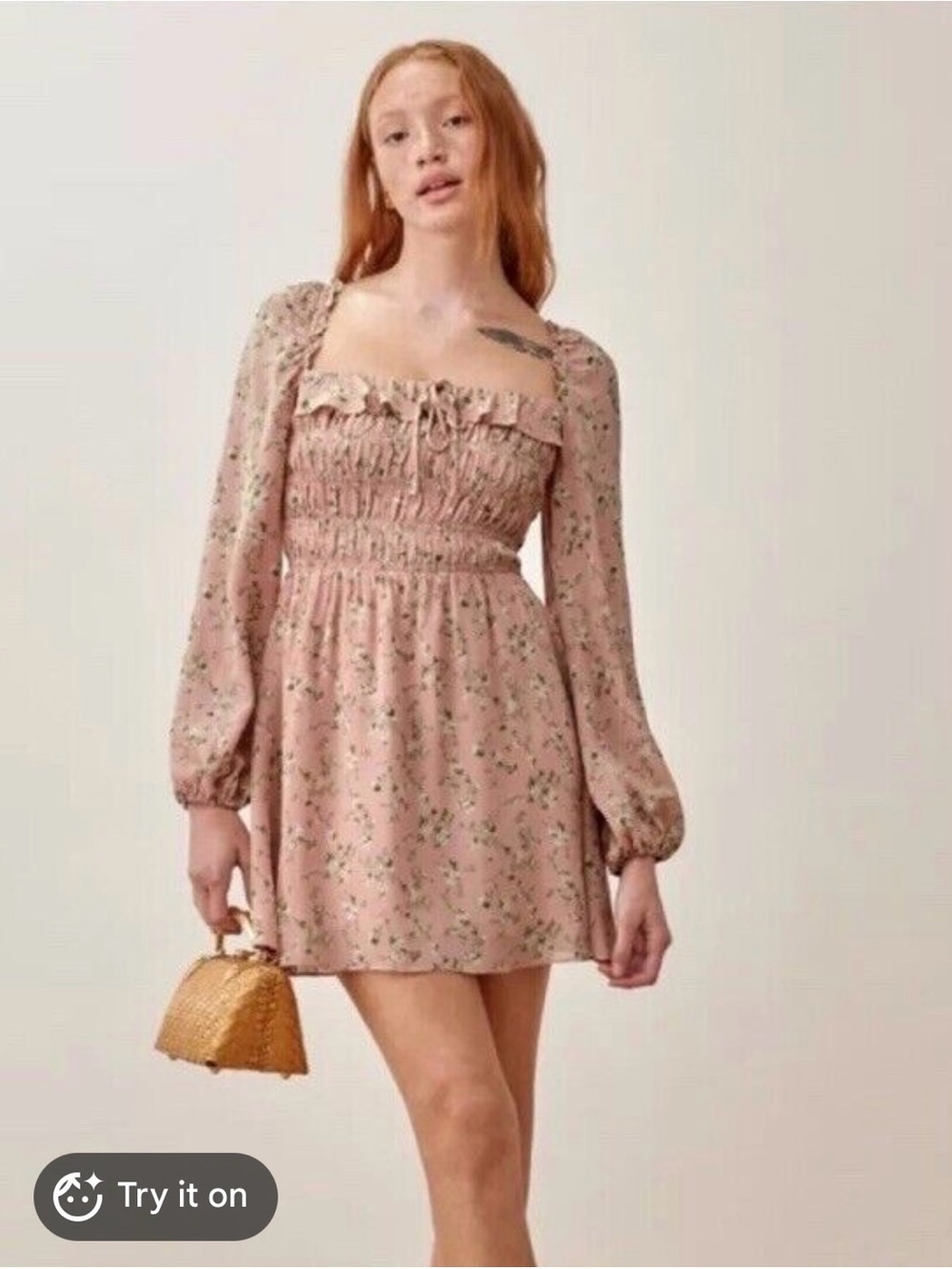 NWT Reformation Morris Smocked Mini Dress